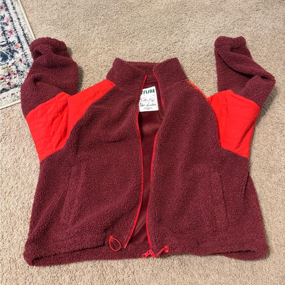 aerie Sweaters - Aerie Burgundy and Red Sherpa Sweater